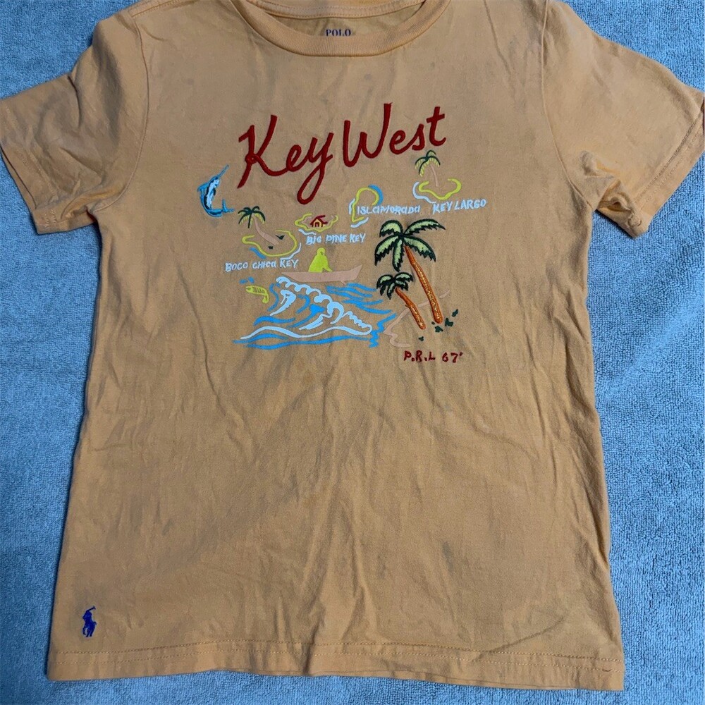 Polo Ralph Lauren T-Shirt Boys Size 7 Coral Key West Graphic Crewneck